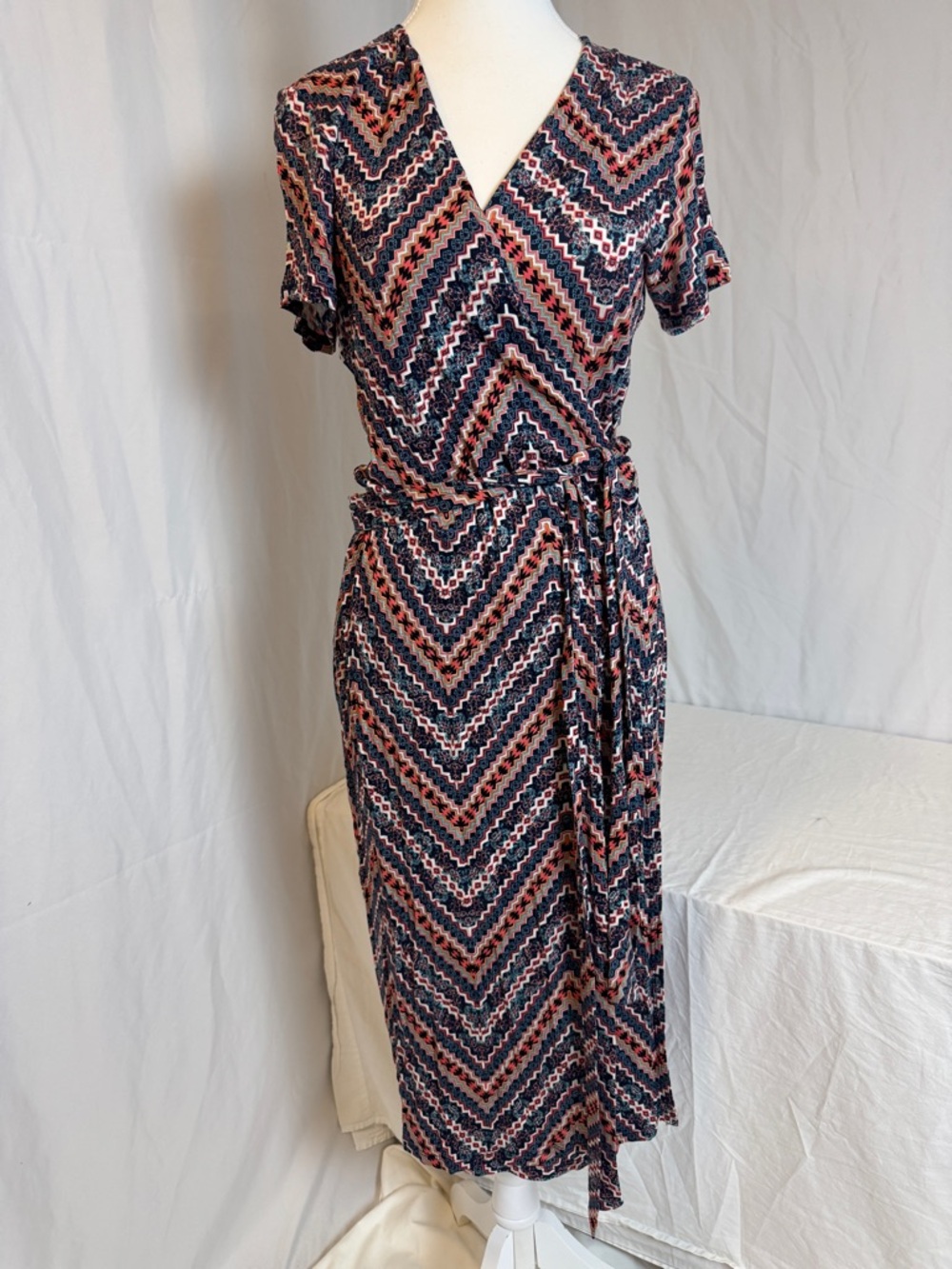Renee C. Geometric Chevron Wrap Dress - Size Medium - Made in USA